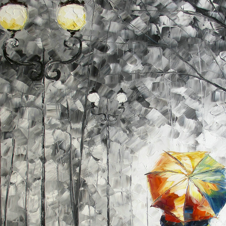 Canvas Art "Lovers under the one umbrella" Palette Knife Painting Black White Red Blue